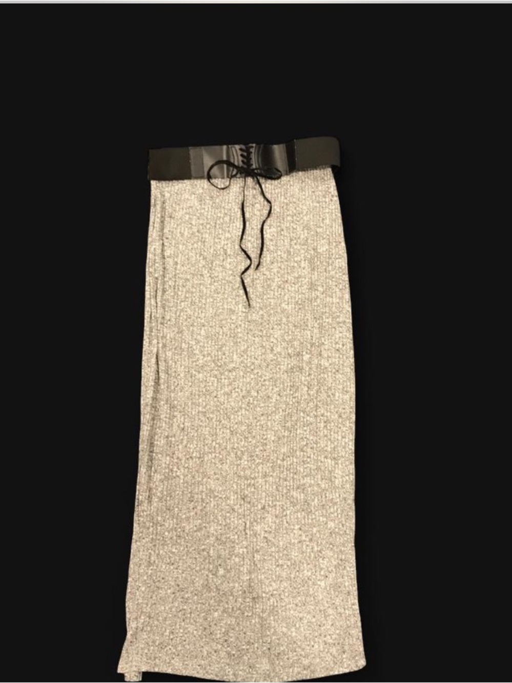 Fire Los Angeles Gray Ribbed Maxi Skirt with Black Lace-Up Waist